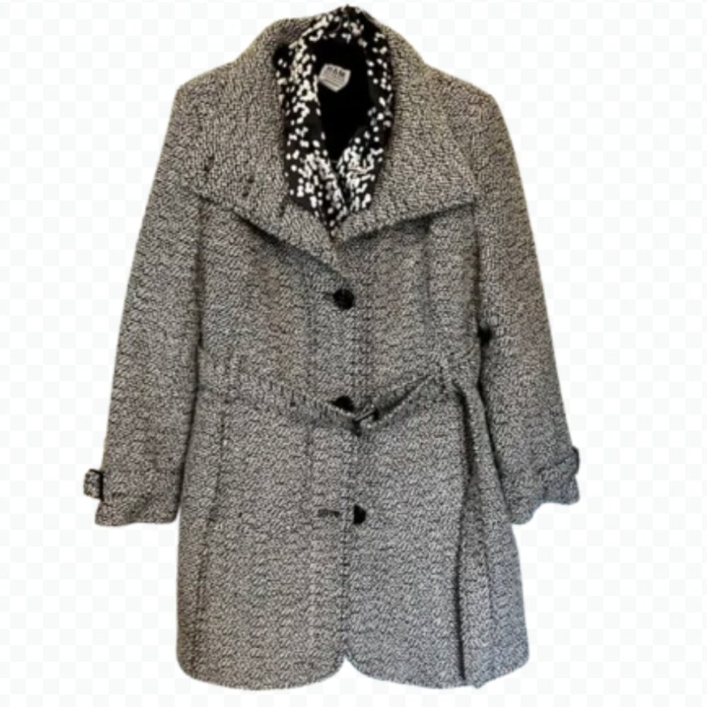 Sz L Women’s Worthington Houndstooth fall/winter belted 3/4 length coat - Picture 3 of 12